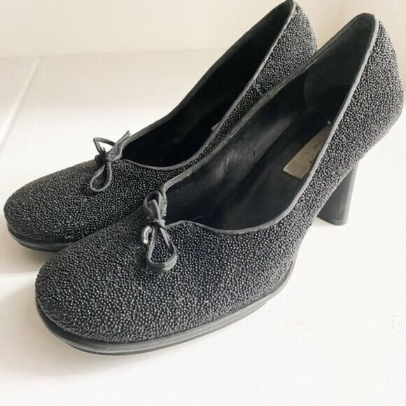 Vintage Y2k Barneys New York Co-op Beaded Black Square Toe Heels 9 Wide - Picture 9 of 10